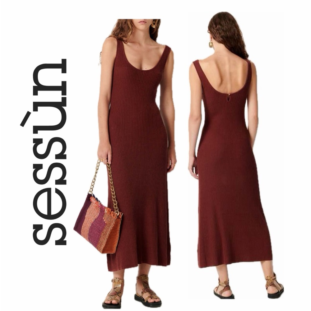 Sessún Rosalba Maxi‎ Tank Ribbed Dress Fig Sz Xs Quiet Luxury Minimalist